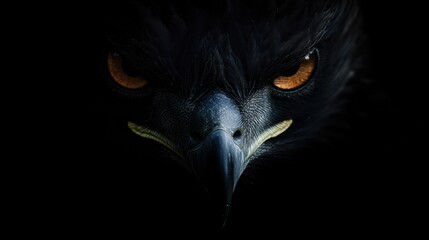 Close-up hawk face, dark background, wildlife portrait, nature photography