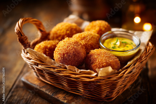 Crispy, golden-colored fried croquettes typical of the Netherlands that are slightly bitter.
