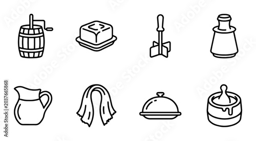 Foto Farm Fresh Butter Making Icons, Dairy Production, Food Preparation Tools, Vintag