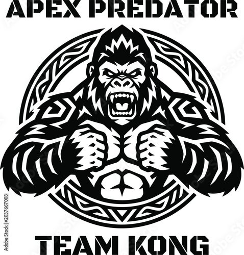 Apex predator team kong gorilla badge design with t shirt predator aggressive