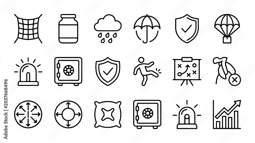 Obraz premium 25 Insurance Icons, Safety Symbols, Protection Vector Set, Risk Management Icons