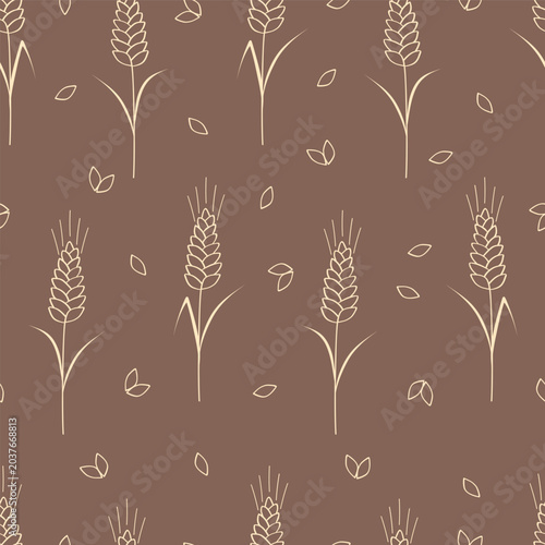 Vector seamless pattern with agricultural wheat and grain ears. Background bread or beer packaging, farming, organic food concepts.
