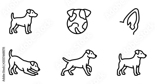 Schilderij op canvas Dog Icons Set, Jack Russell Terrier Vector Graphics, Pet Animal Line Art Collect