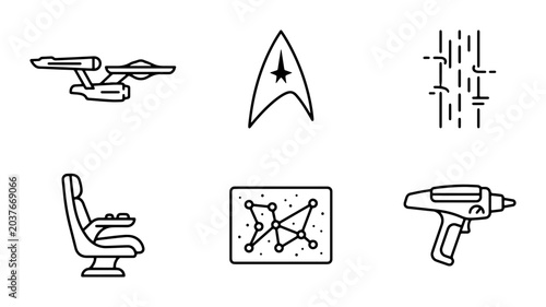 Картината върху платно Sci-Fi Starship Icons, Space Exploration Symbols, Futuristic Technology Graphics