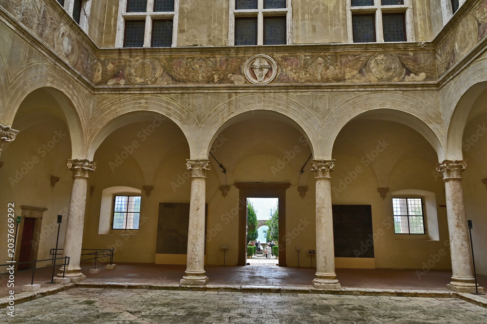 Naklejka premium Pienza, il loggiato di palazzo Piccolomini, Siena, Val d'Orcia, Toscana