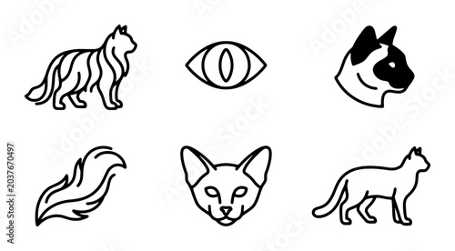 Fotografía Cat Icons Set, Feline Vector Graphics, Pet Animal Line Art Collection, Siamese a