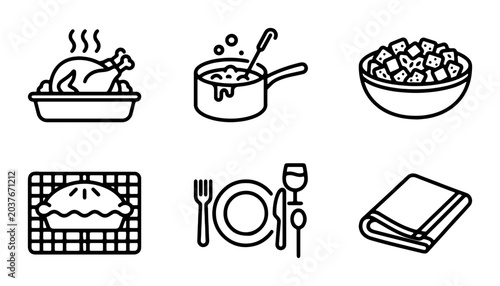 Thanksgiving Food Icons, Festive Meal Elements, Holiday Dinner Graphics, Vector Set