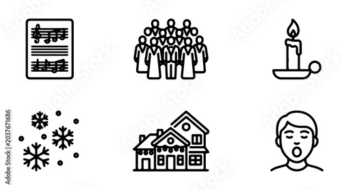Tableau sur toile Christmas Caroling Icons, Festive Winter Music Set, Holiday Celebration Graphics