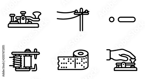 Quadro su tela Morse Code Communication Icons, Telegraph Technology Set, Vintage Signal Devices
