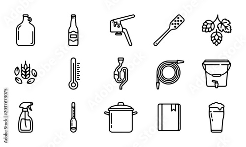 Tableau sur toile Brewing Equipment Icons: Craft Beer Making Tools, Homebrew Supplies, Fermentatio