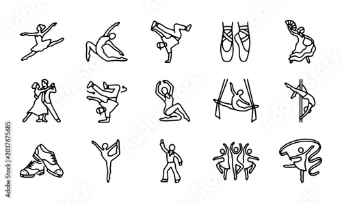 Photos Dance Icons Set: Ballet, Breakdance, Ballroom, Contemporary, Rhythmic Gymnastics