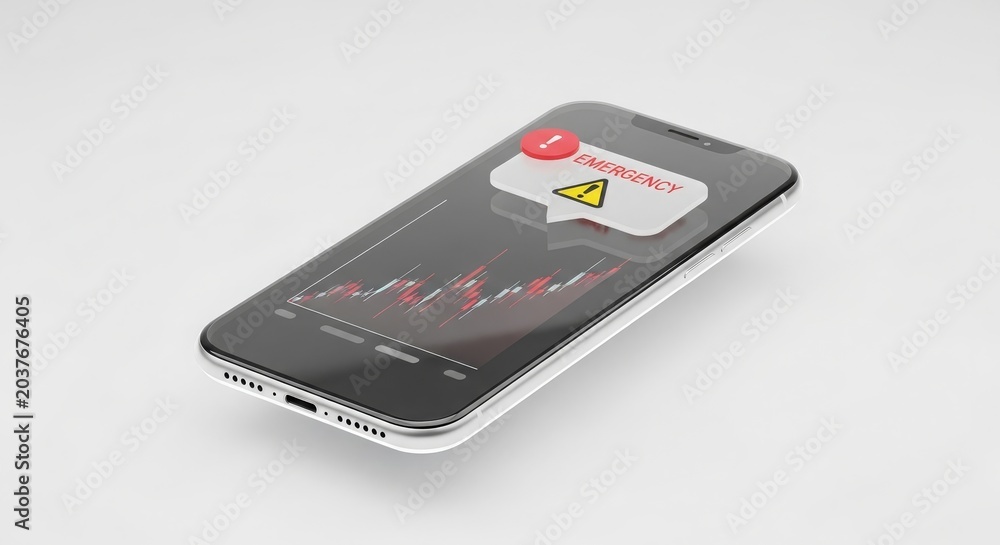 Fototapeta premium Finance Emergency Alert Smartphone Screen Showing Stock Market Crash Warning Notification with Candlestick Chart