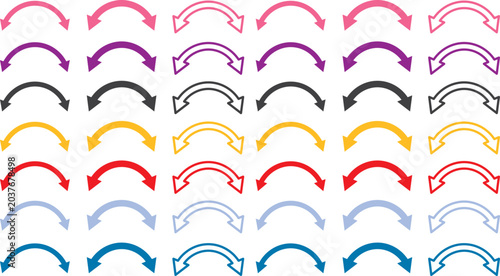 Foto Arrow icons for dual sided curve interface, containing precise digital rotation and exchange graphics in an isolated web design collection