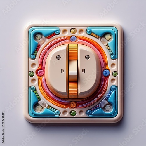 A colorful modern light switch with artistic design elements, blending functionality and creativity.