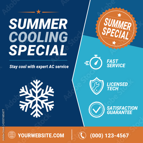 HVAC Summer Cooling Special Social Media Post Template for AC Service Contractor Marketing