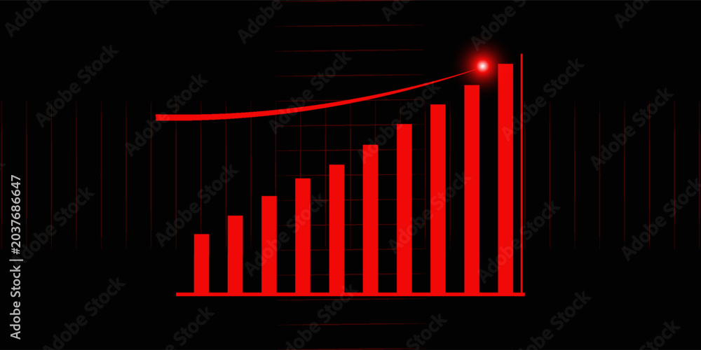 Fototapeta premium Red Neon Bar Graph Showing Steep Decline Against Dark Grid Background chart decrease.