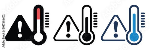 Foto Warning heat icons with thermometers for temperature alerts, high temperature wa