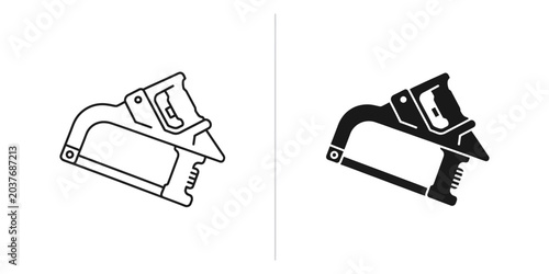 Foto Hacksaw tool in outline and silhouette on a clean white background