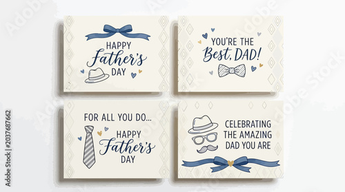 Fotografie Set of four Father's Day greeting cards with charming illustrations and heartfelt messages