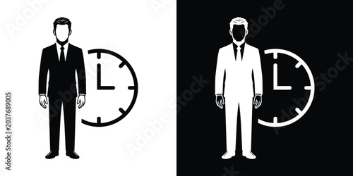 Schilderij op canvas Businessman standing with a clock icon background
