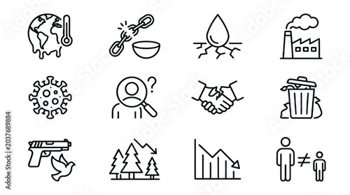 Foto Outline icon set of global issues and social problems