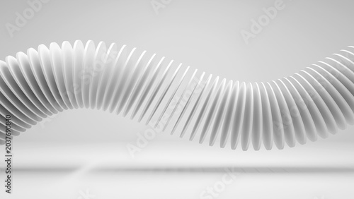 Minimalist 3D abstract background featuring a wavy structure made of white repetitive discs. Perfect for clean tech architecture themes, corporate presentations, and modern website banners