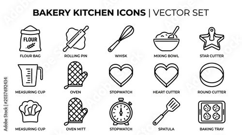Bakery kitchen icons vector set.