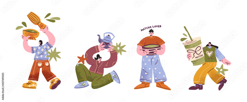 Fototapeta premium People enjoying different beverages flat illustration set with beverage character lifestyle illustration enjoyment refreshing activity colorful collection standing accessory clothing
