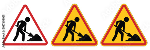 Tableau sur toile Road Under Construction Sign Collection with Work in Progress and Under Maintena