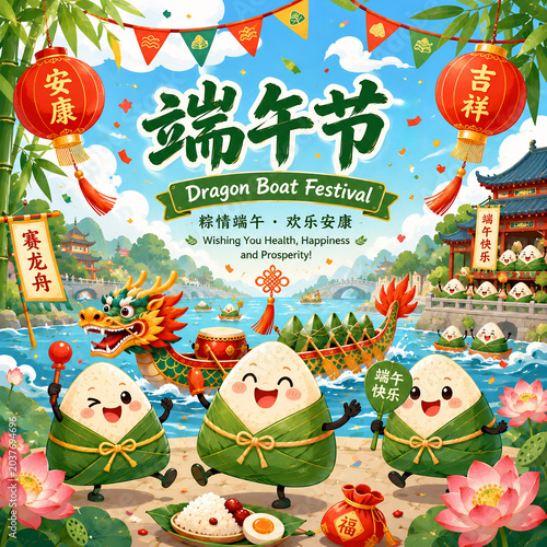 Festive Dragon Boat Festival celebration with rice dumplings - ai generative