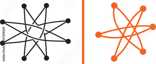 Foto Abstract atom and network vector icons with intersecting orbital loops and nodes