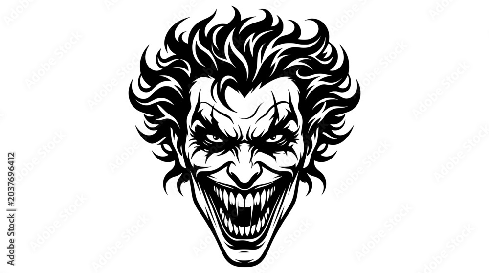 Obraz premium Laughing Joker Mask Vector in Dark silhouette Style