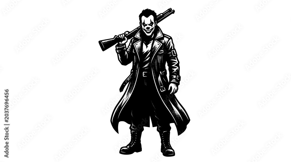 Obraz premium Joker with Shotgun Dark Art Vector Illustration