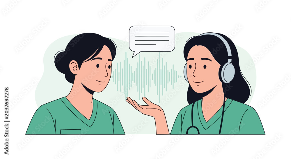 Fototapeta premium Medical Professionals Discussing Patient Health with Audio Waveform