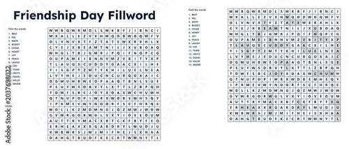 Foto Friendship Day fillword puzzle grid with words and characters