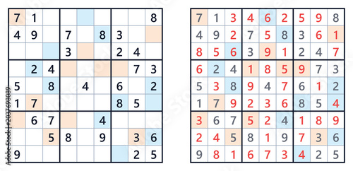 Foto Sudoku evenodd puzzle with solutions displayed in grid format