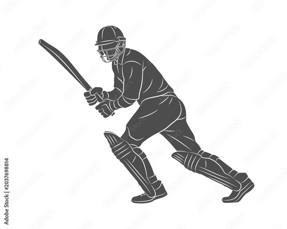 Obraz premium A batsman playing cricket. Silhouette of a cricket batsman. Vector illustration of paints.
