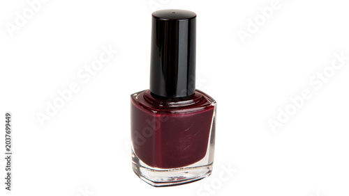 Konstfotografi Glass bottle of dark red nail polish cosmetics product on transparent background