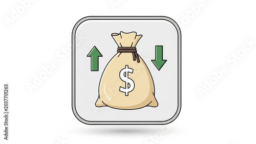 Financial Growth and Decline Icon with Money Bag and Arrows