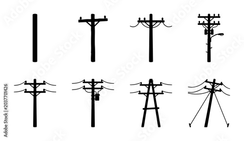 Fotografie Power Pole Collection: Electricity Infrastructure, Utility Poles, Transmission T