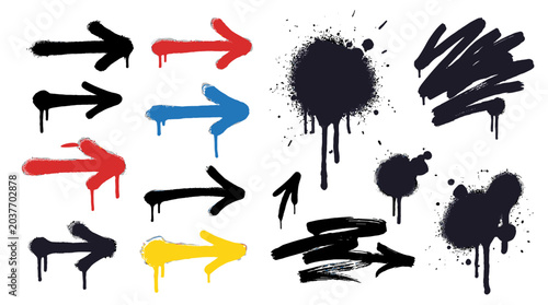 Quadro su tela Spray paint arrows and splatter drips graffiti element set