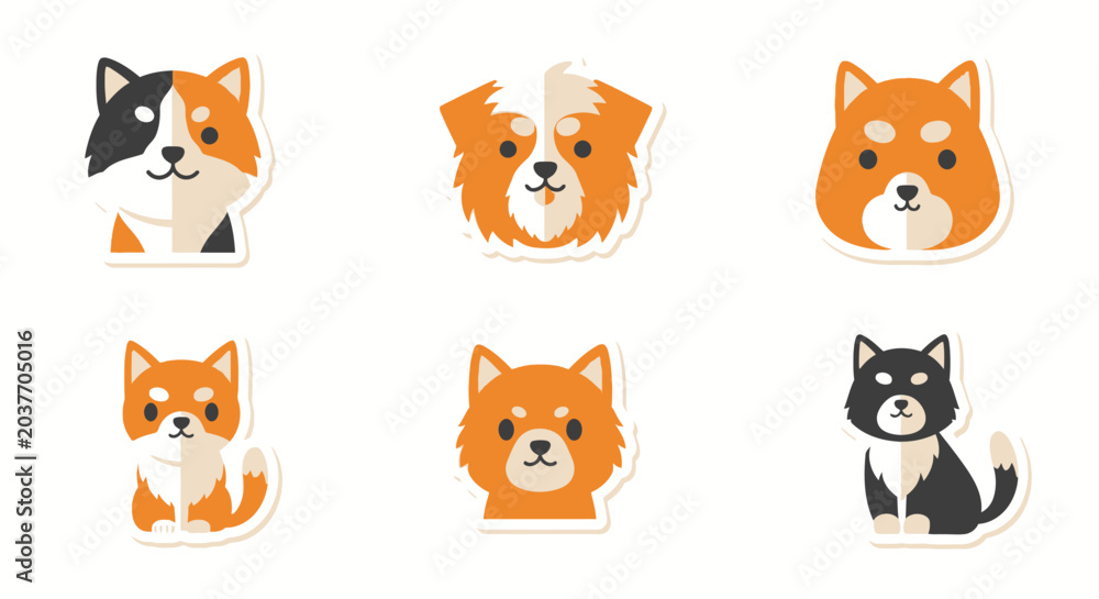 Fototapeta premium Collection of Adorable Dog Faces in Cartoon Style.