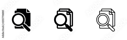 Foto Document Search and Review Icon Set with Magnifying Glass