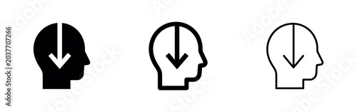Foto Human head with down arrow icon set, symbolizing downloading information, mental input, or introspection