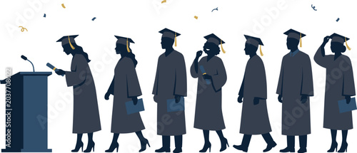 Fotografie Graduation Ceremony Silhouette Collection with Academic Achievement Student Succ