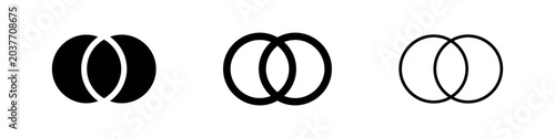 Three Intersecting Circles Icon Set: Solid, Thick Outline, and Thin Outline