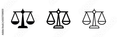 Bild auf Leinwand Scales of justice icon set, three variations: solid black, outlined, and filled