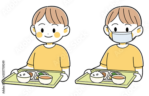 給食を運ぶ人のイラスト