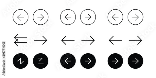 Tableau sur toile Arrow buttons icon set with website slider navigation symbols and rounded next previous buttons for web interface design