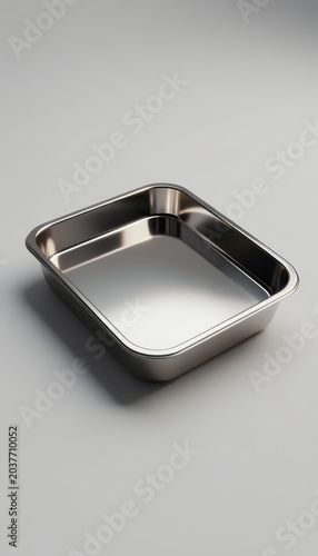 Stainless Steel Food Tray with Reflective Surface Isolated on Transparent Background